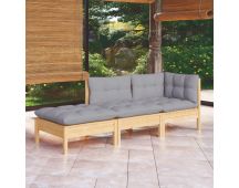 vidaXL 3 Piece Garden Lounge Set with Grey Cushions Solid Wood Pine