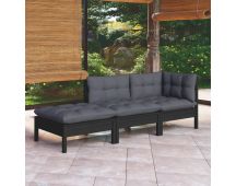 vidaXL 3 Piece Garden Lounge Set with Cushions Solid Wood Pine