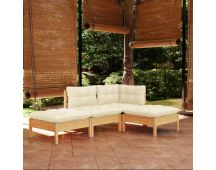 vidaXL 4 Piece Garden Lounge Set with Cream Cushions Solid Pinewood