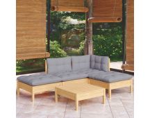 vidaXL 5 Piece Garden Lounge Set with Grey Cushions Pinewood