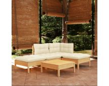 vidaXL 5 Piece Garden Lounge Set with Cream Cushions Pinewood