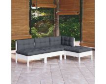 vidaXL 4 Piece Garden Lounge Set with Cushions White Pinewood