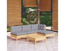 vidaXL 5 Piece Garden Lounge Set with Grey Cushions Pinewood