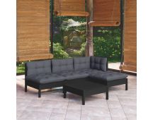 vidaXL 5 Piece Garden Lounge Set with Cushions Black Pinewood