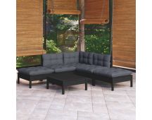 vidaXL 6 Piece Garden Lounge Set with Cushions Black Pinewood