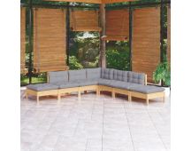 vidaXL 7 Piece Garden Lounge Set with Grey Cushions Pinewood