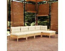 vidaXL 5 Piece Garden Lounge Set with Cream Cushions Pinewood