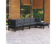 vidaXL 5 Piece Garden Lounge Set with Cushions Black Pinewood