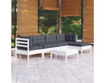 vidaXL 6 Piece Garden Lounge Set with Cushions White Pinewood