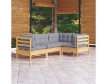 vidaXL 4 Piece Garden Lounge Set with Grey Cushions Pinewood