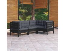 vidaXL 4 Piece Garden Lounge Set with Cushions Black Pinewood