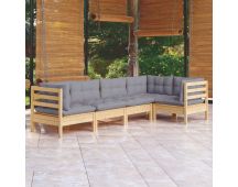 vidaXL 5 Piece Garden Lounge Set with Grey Cushions Pinewood