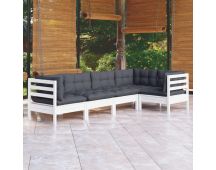 vidaXL 5 Piece Garden Lounge Set with Cushions White Pinewood