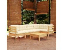 vidaXL 6 Piece Garden Lounge Set with Cream Cushions Pinewood