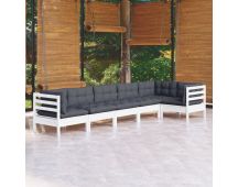 vidaXL 6 Piece Garden Lounge Set with Cushions White Pinewood