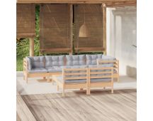 vidaXL 8 Piece Garden Lounge Set with Grey Cushions Solid Pinewood