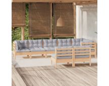 vidaXL 8 Piece Garden Lounge Set with Grey Cushions Solid Pinewood