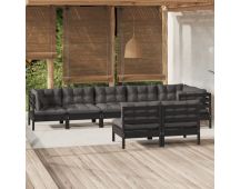 vidaXL 8 Piece Garden Lounge Set with Cushions Black Solid Pinewood