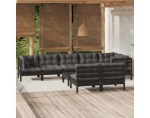 vidaXL 9 Piece Garden Lounge Set with Cushions Black Solid Pinewood