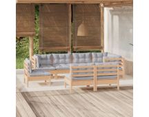 vidaXL 8 Piece Garden Lounge Set with Grey Cushions Solid Pinewood