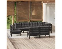 vidaXL 8 Piece Garden Lounge Set with Cushions Black Solid Pinewood