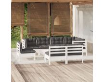 vidaXL 9 Piece Garden Lounge Set with Cushions White Solid Pinewood