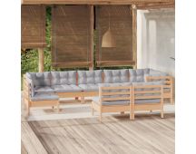 vidaXL 9 Piece Garden Lounge Set with Grey Cushions Solid Pinewood