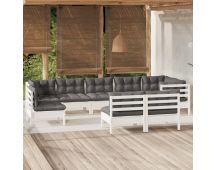 vidaXL 9 Piece Garden Lounge Set with Cushions White Solid Pinewood