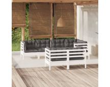 vidaXL 7 Piece Garden Lounge Set with Cushions White Solid Pinewood