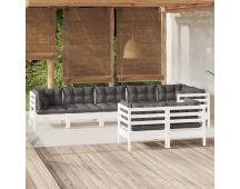 vidaXL 8 Piece Garden Lounge Set with Cushions White Solid Pinewood