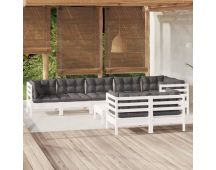 vidaXL 9 Piece Garden Lounge Set with Cushions White Solid Pinewood