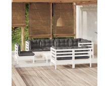 vidaXL 9 Piece Garden Lounge Set with Cushions White Solid Pinewood