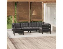 vidaXL 6 Piece Garden Lounge Set with Cushions Black Solid Pinewood