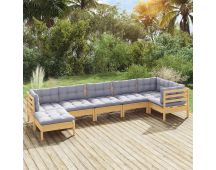 vidaXL 7 Piece Garden Lounge Set with Grey Cushions Solid Pinewood