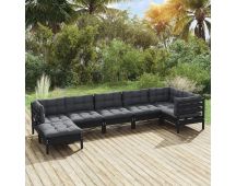 vidaXL 7 Piece Garden Lounge Set with Cushions Black Solid Pinewood