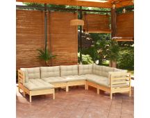 vidaXL 7 Piece Garden Lounge Set with Cream Cushions Solid Pinewood