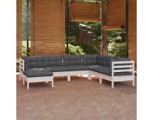 vidaXL 7 Piece Garden Lounge Set with Cushions White Solid Pinewood