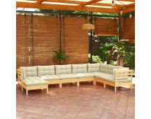 vidaXL 8 Piece Garden Lounge Set with Cream Cushions Solid Pinewood