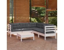 vidaXL 6 Piece Garden Lounge Set with Cushions White Solid Pinewood