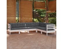 vidaXL 6 Piece Garden Lounge Set with Cushions White Solid Pinewood