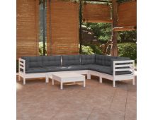 vidaXL 7 Piece Garden Lounge Set with Cushions White Solid Pinewood