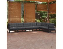 vidaXL 7 Piece Garden Lounge Set with Cushions Black Solid Pinewood