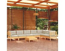 vidaXL 8 Piece Garden Lounge Set with Cream Cushions Solid Pinewood