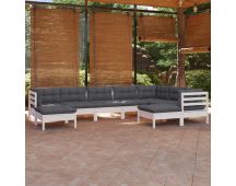 vidaXL 9 Piece Garden Lounge Set with Cushions White Solid Pinewood