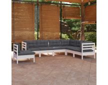 vidaXL 7 Piece Garden Lounge Set with Cushions White Solid Pinewood