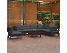 vidaXL 8 Piece Garden Lounge Set with Cushions Black Solid Pinewood