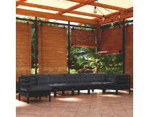 vidaXL 8 Piece Garden Lounge Set with Cushions Black Solid Pinewood