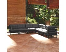 vidaXL 7 Piece Garden Lounge Set with Cushions Black Solid Pinewood