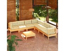 vidaXL 8 Piece Garden Lounge Set with Cream Cushions Solid Pinewood