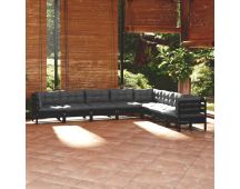 vidaXL 8 Piece Garden Lounge Set with Cushions Black Solid Pinewood